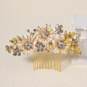 Wedding Hair Comb Clip Bridal Alloy Rhinestone Enamel Flower Crystal Headpiece Accessories for Brides
