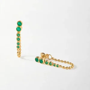 Wedding Party 925 Sterling Silver Gold Plated Gradient Green Agate Bead Chain with Drop Earrings for Women