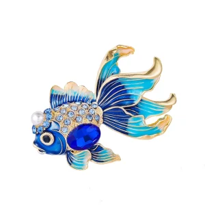 Weiman Animal Blue Goldfish Pearl Brooches Luxury Women Fashion Rhinestone Crystal Gold Plated Customize Designer Brooch Pins
