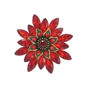 Weiman Crystal Rhinestone Big Red Shining Flower Brooches Luxury Women Fashion Gold Plated Alloy Customize Designer Brooch Pin