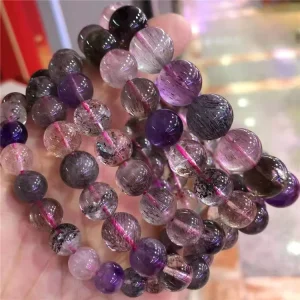 Well Priced Natural Super 7 Seven Stone Round Beads Purple Crystal Golden Strawberry Chakra Bracelet Fashion Jewelry