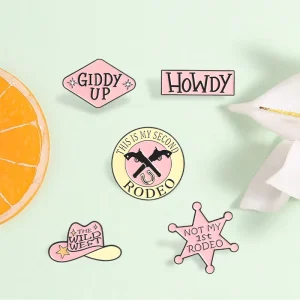Western Cowboy Enamel Pin Set Pink Howdy Rodeo Brooch for Backpack Decoration
