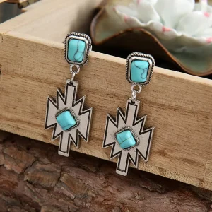 Western Cowgirl Jewelry Aztec Dangle Earrings Cream Stone Navajo Turquoise Studs Faux Cream Stone Drop Earrings Design