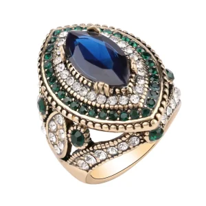 Western Fashion Inlaid Ring Bohemian Horse Eye Crystal Zirconia Ring Cross-border Jewelry
