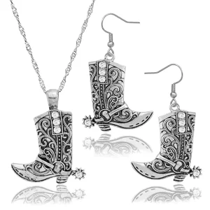 Western Jewelry Cowgirl Boots Earrings Texas Dangle Earrings Necklace Set Boho Fashion Products