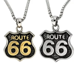 Western Street style Route 66 Retro Stainless Steel Bamboo Chain Mens Hip hop Pendant Necklace Accessory