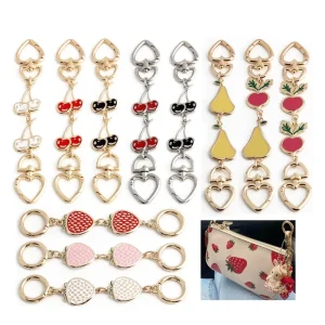 Western Style Cherry Strawberry Enamel Keychain Decorative Connector with Extension Strap for Purse Phone Strap DIY Accessories