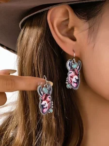 Western Till Retro Silver Blue Turquoise Pendant Bohemian Donkey Dangle Earrings for Women Fashion Bulk Jewelry