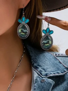 Western Till Retro Turquoise Horse Cowgirl Cowboy Pendant Bohemian Dangle Earrings for Women Fashion Jewelry