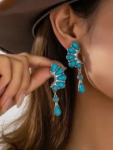 Western Till Retro Turquoise Teardrop Horse Heart Pendant Bohemian Dangle Earrings for Women Fashion Bulk Jewelry