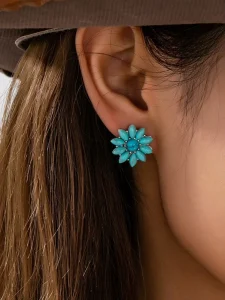Western Till Retro Turquoise Teardrop Horse Heart Pendant Bohemian Dangle Earrings for Women Fashion Bulk Jewelry