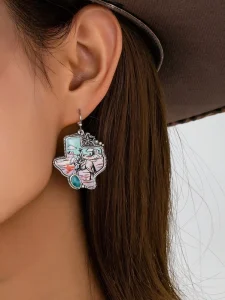 Western Till Retro Turquoise Texas State Cowboy Enamel Pendant Bohemian Dangle Earrings for Women Fashion Jewelry