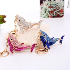Whale Keychain Glitter Crystal Rhinestone Dolphin Key Chain Cute Dolphin Sparkling Charm Pendant Bling Dolphin Key Ring