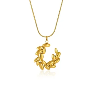 Wheat Ear Pendant Stainless Steel Necklace Minimal Lucky Long Elegant Sweater Chain Fashion Accessories