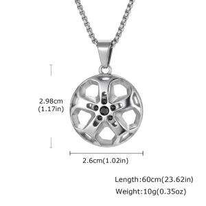 Wheel Rim Stainless Steel Pendant Inlaid Black Zircon Men Hip Hop Street Personality Fashion Jewelry Daily Wear