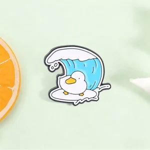 Whimsical Beach Surf Duck Enamel Pin Funny Animal Water Sport Brooch For Collectors Gift