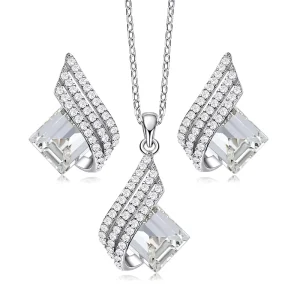 White Austrian Crystal Wedding Women’s Jewelry Set, Gold Plated Necklace Jewelry