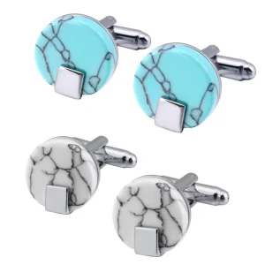 White Blue Marble Stone Elegant Cufflinks Custom Men’s Suit Shirt Accessory Wedding Tuxedo Jewelry Gift