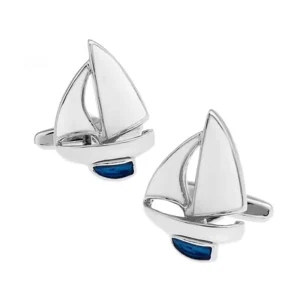 White Blue Sailboat Novelty Cufflinks Custom Mens Suit Shirt Fashion Accessory Wedding Tuxedo Trendy Jewelry Gift Set