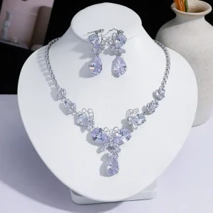 White Clear Crystal Fashion Necklace Earring Set Tarnish No Fade Costume Jewelry
