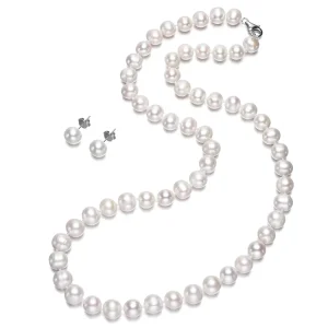 White Color Fashion 8mm off Round AA Grade New Freshwater Pearl Jewelry Necklace Earrings Set