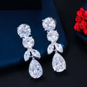 White Dangle Water Drop Cubic Zirconia Earrings for Women Fashion Party Wedding Bridal Jewelry Accessories