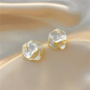 White Enamel Flower Stud Earrings for Women Folded Unique Design Multi layers Floral Female Small Earrings Fashion Jewelry