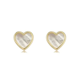 White Freshwater Pearl Heart Classic Jewelry Set Gold Plated Stud Flat Shiny Simple Earrings For Women Wedding
