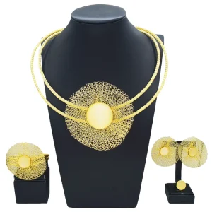 White Gemstone Double Layer Necklace Set Designer Double Layer Gold Mesh Bracelet Bridal Party Wedding Gift MY19035