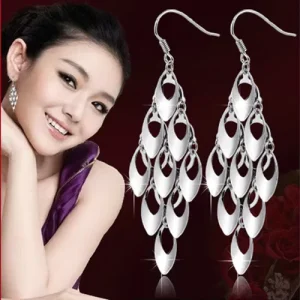 White Plated Long Earring for Women Peacock Earrings for Women Wedding Earrings