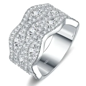 Wide Band Moissanite Sparkling Jewelry Ring Double Layer Plated Elegant Fashion Silver Ring for Women Wedding Gift Ring