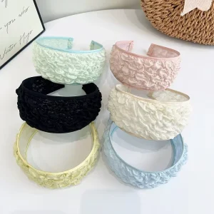 Wide Wrinkle Headband Solid Color Women Lady Summer Daily Hair Decoration Sweet Hair Hoop