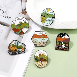Wild Camping Enamel Pins for Hiking Adventurers Metal Mountain Brooches Outdoor Jewelry