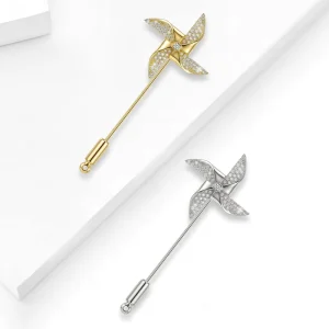 Windmill Lapel Pin Full Zircon Copper Gold Plated Brooch Fashion Jewelry Women Suit Dress Stick Brooches Clothing Accessory Gift