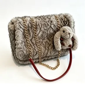 Winter Fashion Women’s Plush Shoulder Bag with Cute Rabbit Pendant Crossbody Tote