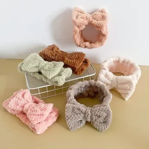 Winter Ladies Hair Accessories Fashion Girls High Quality Washing Bow Hairband Fur Spa Headband for Women