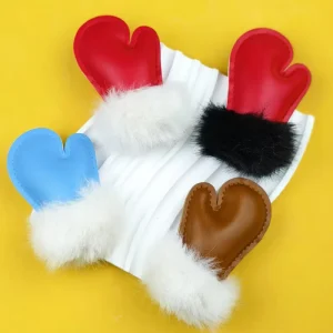 Winter Plush Gloves Keychains Colorful PU Leather Mini Bag Charms Versatile Fashion Accessories Keychains Gifts