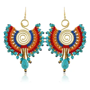 Wire Art Colourful Bohemian Thai Macrame Earrings for Women Thai Handmade Macrame Small Earrings