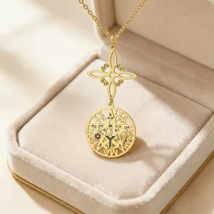 Witch Knot Pentagram Tetragrammaton Necklace Stainless Steel Double Protection Necklace for Women Gift