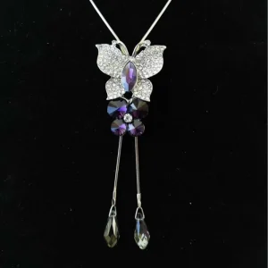 Woman Fashion Rhinestones Crystal Flower Pendant Necklace Costume Jewelry Pearl Tassel Long Chain Sweater Necklaces