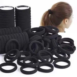 Women 100pcs bag Black Elastic Hairband Classical Hair Ropes Ponytail Holder Hair Ring Durable Rubber Hair Ties