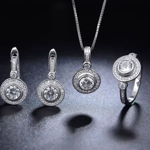 Women 14K Matrimonio 925 Sterling Silver Necklace Earring Wedding Jewelry Set