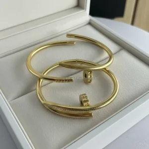 Women 18K Gold Bezel Set Diamond Nail Bangle Joker Elegant Christmas Gift Party Brilliant Cut