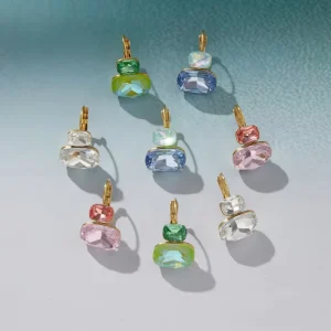 Women 18K Gold Plated Stainless Steel Square CZ Double Layer Earrings Hypoallergenic Waterproof Minimalist Office New