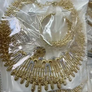 Women 24K Gold Plated Fringe Tassel Jewelry Set Statement Necklace Earrings Bracelet & Ring African Fashion