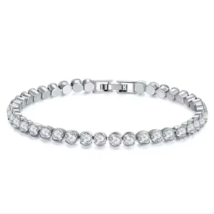 Women 4MM Round CZ Tennis Bracelet Silver Plated Bezel Setting Cubic Zirconia Chain Bracelet Fashion Crystal Jewelry