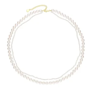 Women 925 Sterling Silver 18k Gold Pearl Deux Necklace
