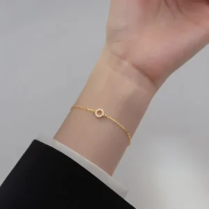 Women 925 Sterling Silver Small Cubic Zirconia Round Circle Shape Gold Plated Charm Bracelet
