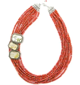 Women Bead Chain Necklace Ruby Glass Beads Necklace for Women Bridal