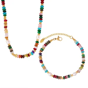 Women Beaded Handmade Gold Heart Charm Chain Necklace Jewelry